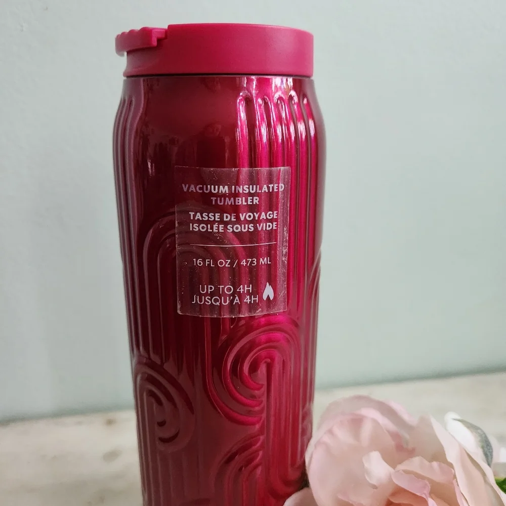 NWT Starbucks 2024 Holiday Metallic Magenta Pink Waved Texture SS Bottle Tumbler